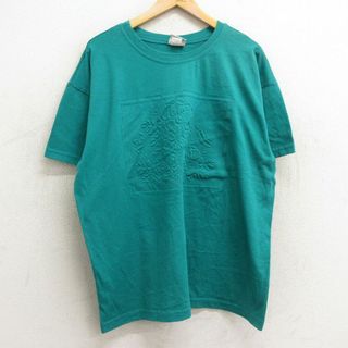 古着 半袖 ビンテージ Tシャツ レディース 90年代 90s 花 大きいサイズ クルーネック USA製 緑 グリーン 24apr15 中古(ミニワンピース)