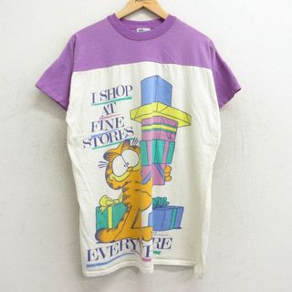 古着 半袖 ビンテージ Tシャツ レディース 70年代 70s ガーフィールド ツートンカラー 大きいサイズ クルーネック 白他 ホワイト 【spe】 24apr15 中古(ミニワンピース)