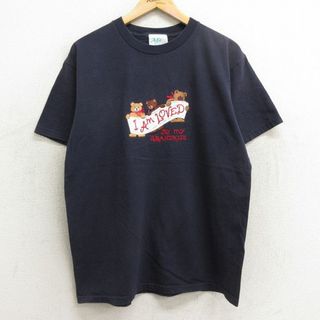 古着 半袖 ビンテージ Tシャツ レディース 90年代 90s クマ 刺繍 コットン クルーネック 紺 ネイビー 24apr15 中古(ミニワンピース)