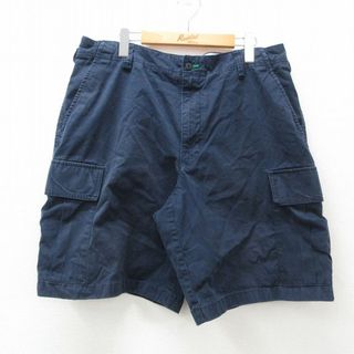 トミーヒルフィガー(TOMMY HILFIGER)のW37★古着 トミーヒルフィガー TOMMY HILFIGER ショート ブランド カーゴ パンツ ショーツ メンズ ワンポイントロゴ コットン 紺 ネイビー 24apr15 中古 ボトムス 短パン ショーパン(ワークパンツ/カーゴパンツ)