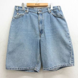 リーバイス(Levi's)のW36★古着 リーバイス Levis 560 ショート パンツ ショーツ メンズ 90年代 90s ヒゲ コットン USA製 薄紺 ネイビー デニム 【spe】 24apr15 中古 ボトムス 短パン ショーパン ハーフ(ワークパンツ/カーゴパンツ)