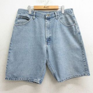 W36★古着 ラングラー Wrangler ショート パンツ ショーツ メンズ コットン 薄紺 ネイビー デニム 24apr15 中古 ボトムス 短パン ショーパン ハーフ