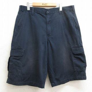 ディッキーズ(Dickies)のW36★古着 ディッキーズ Dickies ショート ワーク カーゴ パンツ ショーツ メンズ コットン 紺 ネイビー 24apr15 中古 ボトムス 短パン ショーパン(ワークパンツ/カーゴパンツ)