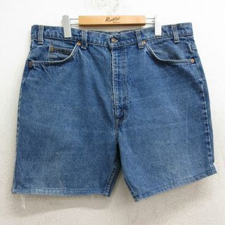 リーバイス(Levi's)のW39★古着 リーバイス Levis 20517 ショート パンツ ショーツ メンズ 90年代 90s ヒゲ 大きいサイズ コットン USA製 紺 ネイビー デニム 【spe】 24apr15 中古 ボトムス 短パン ショーパン ハーフ(ワークパンツ/カーゴパンツ)