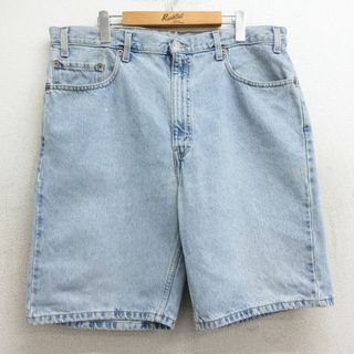 リーバイス(Levi's)のW39★古着 リーバイス Levis 505 ショート パンツ ショーツ メンズ 00年代 00s コットン 薄紺 ネイビー デニム 【spe】 24apr15 中古 ボトムス 短パン ショーパン ハーフ(ワークパンツ/カーゴパンツ)