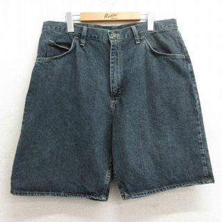 W37★古着 ラングラー Wrangler ショート パンツ ショーツ メンズ コットン 濃紺 ネイビー デニム 24apr15 中古 ボトムス 短パン ショーパン ハーフ