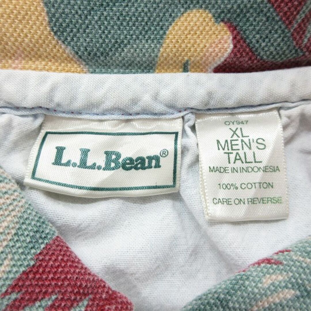 L.L.Bean(エルエルビーン)のXL★古着 エルエルビーン LLBEAN 半袖 ブラント ポロ シャツ メンズ 90年代 90s ハイビスカス 総柄 鹿の子 大きいサイズ コットン エンジ他 24apr15 中古 トップス メンズのトップス(ポロシャツ)の商品写真