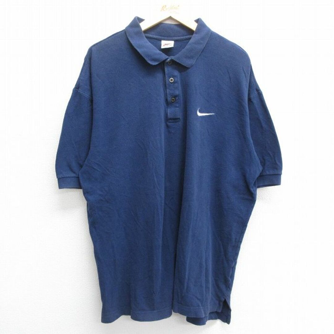 NIKE(ナイキ)のXL★古着 ナイキ NIKE 半袖 ブラント ポロ シャツ メンズ 90年代 90s ワンポイントロゴ 鹿の子 大きいサイズ コットン 紺 ネイビー 24apr15 中古 トップス メンズのトップス(ポロシャツ)の商品写真