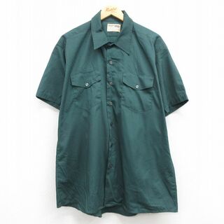 XL★古着 半袖 シャツ メンズ 90年代 90s ロング丈 緑 グリーン 24apr15 中古 トップス(シャツ)