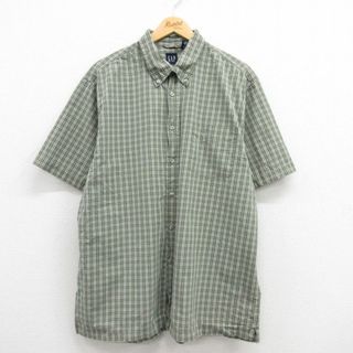 ギャップ(GAP)のXL★古着 ギャップ GAP 半袖 シャツ メンズ 00年代 00s コットン ボタンダウン 緑他 グリーン チェック 24apr15 中古 トップス(シャツ)