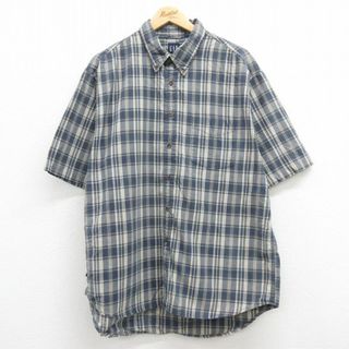 ギャップ(GAP)のXL★古着 ギャップ GAP 半袖 シャツ メンズ 00年代 00s コットン ボタンダウン 紺他 ネイビー チェック 24apr15 中古 トップス(シャツ)