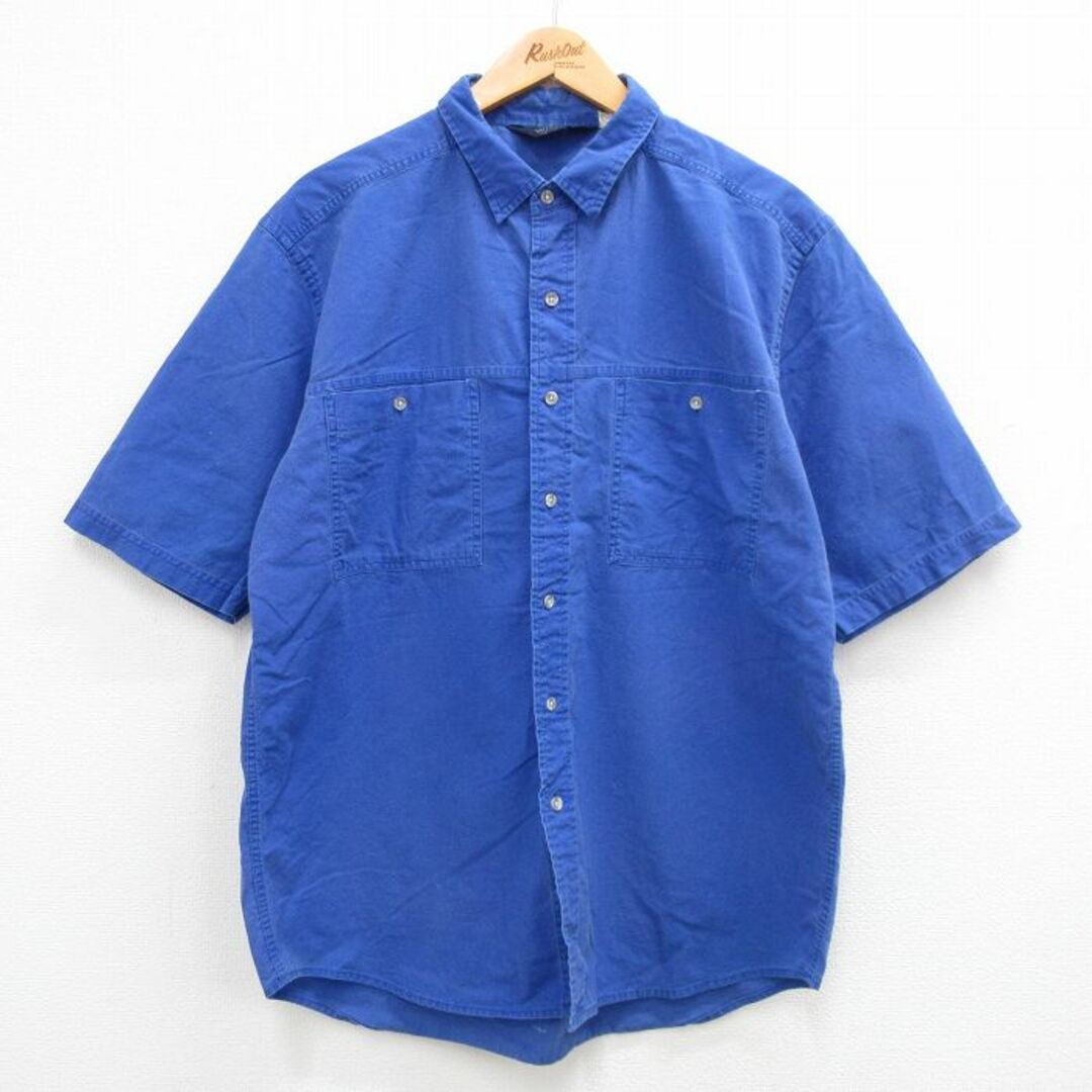 WOOLRICH(ウールリッチ)のL★古着 ウールリッチ WOOLRICH 半袖 シャツ メンズ 90年代 90s コットン 紺 ネイビー 24apr15 中古 トップス メンズのトップス(シャツ)の商品写真