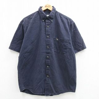 エディーバウアー(Eddie Bauer)のL★古着 エディーバウアー 半袖 シャツ メンズ 90年代 90s コットン ボタンダウン 紺 ネイビー 24apr15 中古 トップス(シャツ)