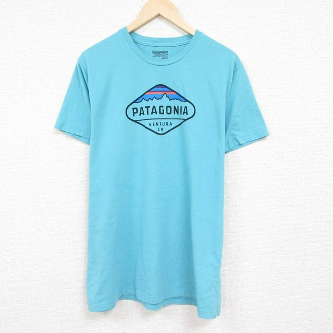 patagonia(パタゴニア)のXL★古着 パタゴニア patagonia 半袖 ブランド Tシャツ メンズ ビッグロゴ クルーネック 水色 24apr15 中古 メンズのトップス(Tシャツ/カットソー(半袖/袖なし))の商品写真