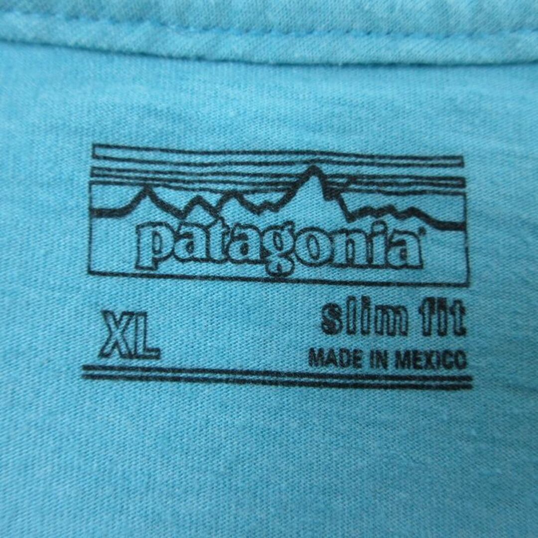 patagonia(パタゴニア)のXL★古着 パタゴニア patagonia 半袖 ブランド Tシャツ メンズ ビッグロゴ クルーネック 水色 24apr15 中古 メンズのトップス(Tシャツ/カットソー(半袖/袖なし))の商品写真