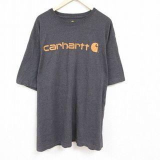 カーハートダブリューアイピー(Charhartt WIP)のXL★古着 カーハート Carhartt 半袖 ブランド Tシャツ メンズ ビッグロゴ 大きいサイズ ロング丈 クルーネック グレー 霜降り 24apr15 中古(Tシャツ/カットソー(半袖/袖なし))