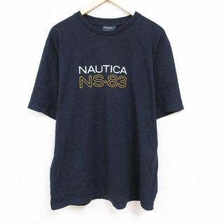 ノーティカ(NAUTICA)のXL★古着 ノーティカ NAUTICA 半袖 ブランド Tシャツ メンズ ビッグロゴ 大きいサイズ コットン クルーネック USA製 紺 ネイビー 24apr15 中古(Tシャツ/カットソー(半袖/袖なし))