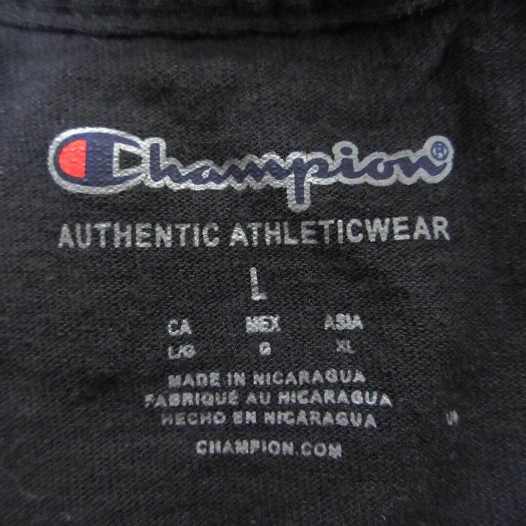 Champion(チャンピオン)のL★古着 チャンピオン Champion 半袖 ブランド Tシャツ メンズ クルーネック 黒 ブラック 24apr15 中古 メンズのトップス(Tシャツ/カットソー(半袖/袖なし))の商品写真