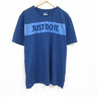 ナイキ(NIKE)のXL★古着 ナイキ NIKE 半袖 ブランド Tシャツ メンズ JUST DO IT 大きいサイズ コットン クルーネック 紺 ネイビー 24apr15 中古(Tシャツ/カットソー(半袖/袖なし))