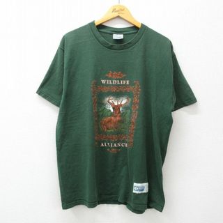 ディスカス(DISCUS)のXL★古着 ディスカス 半袖 ビンテージ Tシャツ メンズ 90年代 90s シカ コットン クルーネック USA製 緑 グリーン 24apr15 中古(Tシャツ/カットソー(半袖/袖なし))