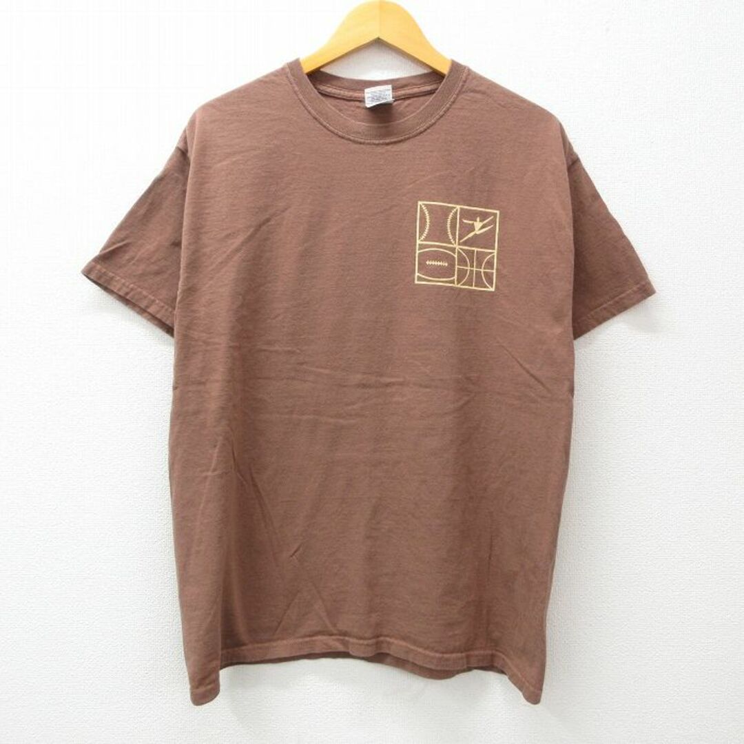 L★古着 半袖 ビンテージ Tシャツ メンズ 00年代 00s スポーツ コットン クルーネック 茶 ブラウン 24apr15 中古 メンズのトップス(Tシャツ/カットソー(半袖/袖なし))の商品写真