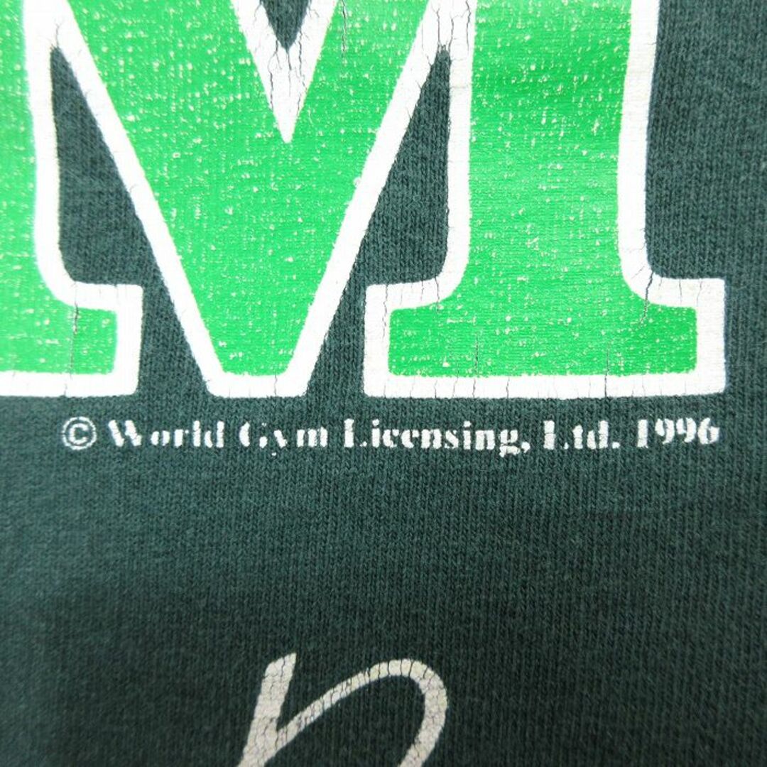 XL★古着 半袖 ビンテージ Tシャツ メンズ 90年代 90s ワールドジム 両面プリント 大きいサイズ コットン クルーネック 濃緑 グリーン 24apr15 中古 メンズのトップス(Tシャツ/カットソー(半袖/袖なし))の商品写真