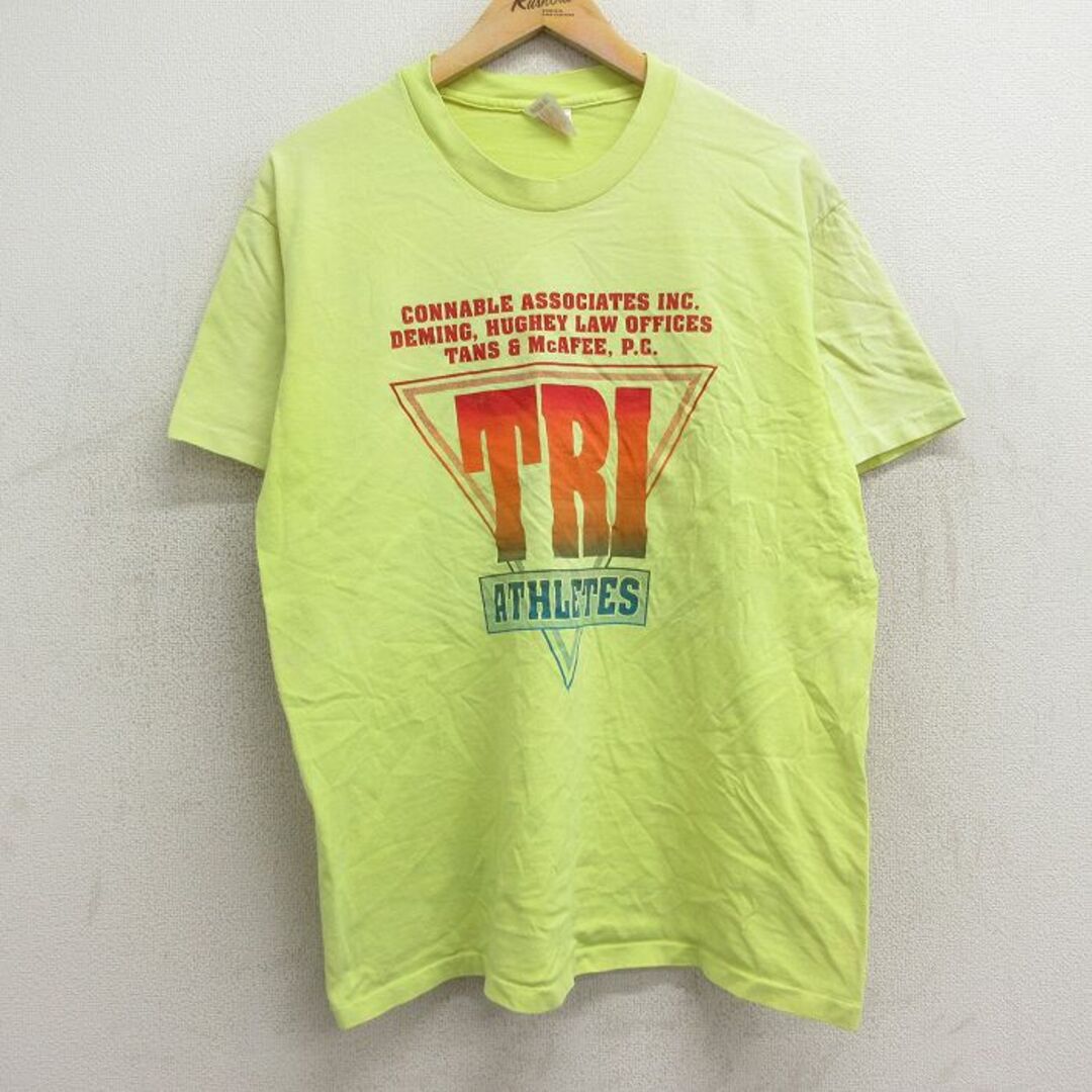 Hanes(ヘインズ)のL★古着 ヘインズ Hanes 半袖 ビンテージ Tシャツ メンズ 80年代 80s TRI コットン クルーネック USA製 黄 イエロー 24apr15 中古 メンズのトップス(Tシャツ/カットソー(半袖/袖なし))の商品写真