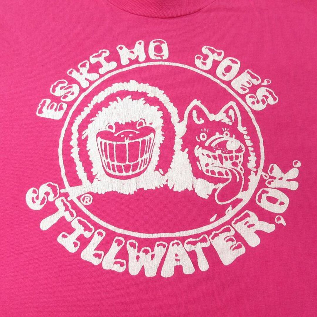 Hanes(ヘインズ)のXL★古着 ヘインズ Hanes 半袖 ビンテージ Tシャツ メンズ 80年代 80s ESKIMO JOES 犬 コットン クルーネック USA製 濃ピンク 24apr15 中古 メンズのトップス(Tシャツ/カットソー(半袖/袖なし))の商品写真