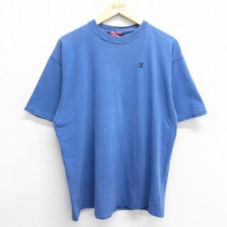 チャンピオン(Champion)のXL★古着 チャンピオン Champion 半袖 ビンテージ Tシャツ メンズ 00年代 00s ワンポイントロゴ クルーネック 青 ブルー 24apr15 中古(Tシャツ/カットソー(半袖/袖なし))