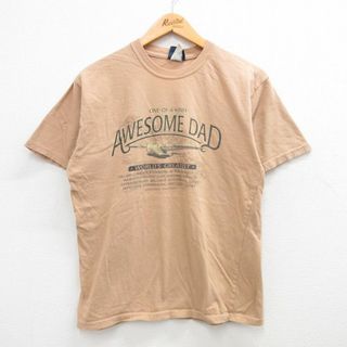 L★古着 半袖 ビンテージ Tシャツ メンズ 00年代 00s 飛行機 コットン クルーネック ベージュ カーキ 24apr15 中古(Tシャツ/カットソー(半袖/袖なし))