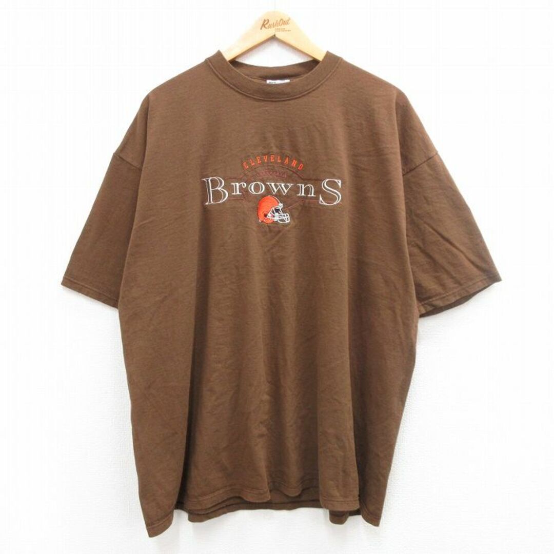 XL★古着 半袖 ビンテージ Tシャツ メンズ 90年代 90s NFL クリーブランドブラウンズ 刺繍 大きいサイズ コットン クルーネック USA製 茶 ブラウン アメフト スーパーボウル 【spe】 24apr15 中古 メンズのトップス(Tシャツ/カットソー(半袖/袖なし))の商品写真