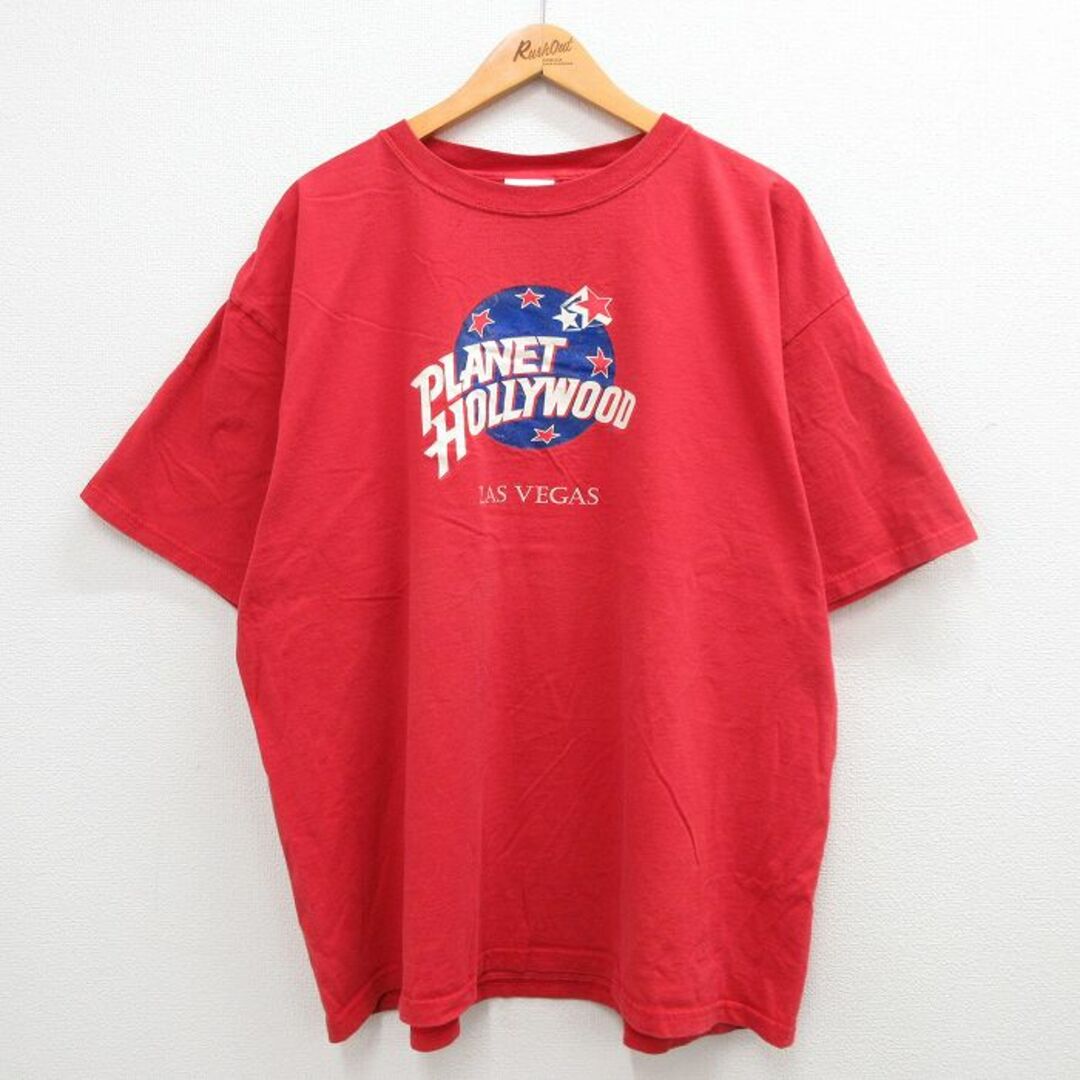 XL★古着 半袖 ビンテージ Tシャツ メンズ 90年代 90s ラスベガス プラネットハリウッド 大きいサイズ コットン クルーネック USA製 赤 レッド 【spe】 24apr15 中古 メンズのトップス(Tシャツ/カットソー(半袖/袖なし))の商品写真