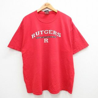 XL★古着 半袖 ビンテージ Tシャツ メンズ 00年代 00s RUTGERS 大きいサイズ コットン クルーネック 赤 レッド 24apr15 中古(Tシャツ/カットソー(半袖/袖なし))