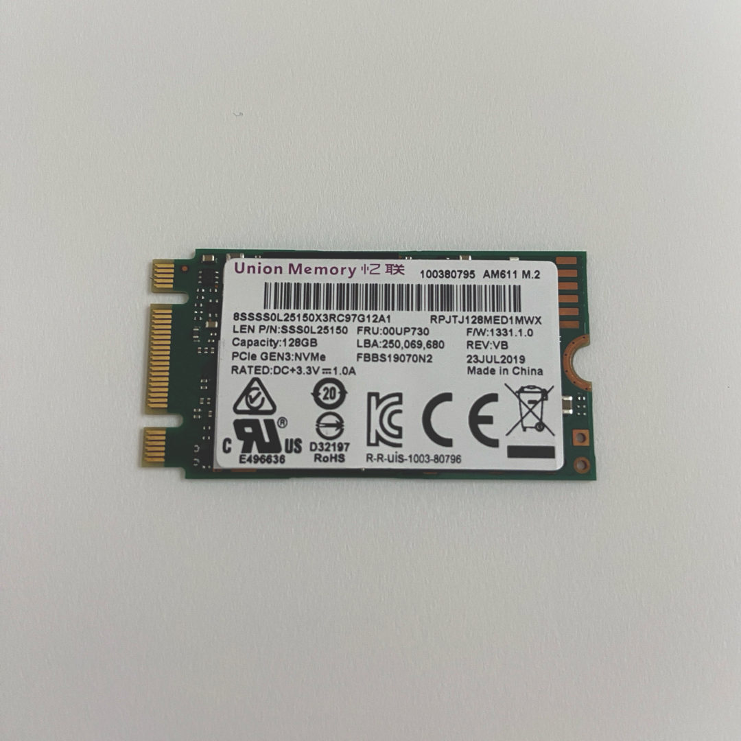 中古M.2　SSD　128GB　UnionMemory スマホ/家電/カメラのPC/タブレット(PCパーツ)の商品写真