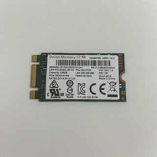 中古M.2　SSD　128GB　UnionMemory
