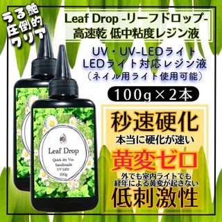 直射日光でも黄変ゼロ☆LED超速乾レジン液100g2本 リーフドロップ(各種パーツ)