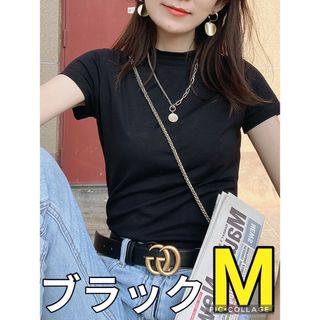 Tシャツ　黒　スタンドカラー モックネック 日除け 半袖 M 可愛い シンプル(Tシャツ(半袖/袖なし))