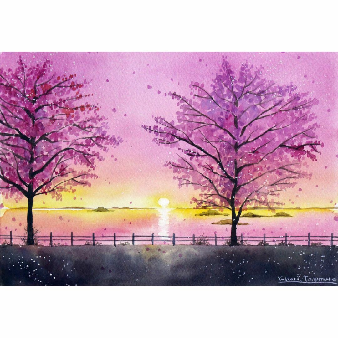 原画)横浜・みなとみらいの桜が見える風景5【水彩画】絵画 原画)横浜・みなとみらいの桜が見える風景5【水彩画】絵画
