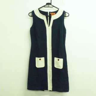 トリーバーチ(Tory Burch)のTORY BURCH(トリーバーチ) ワンピース サイズ0 XS レディース - ダークネイビー×アイボリー クルーネック/ノースリーブ/ひざ丈(その他)