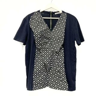 マルニ(Marni)のMARNI(マルニ) 半袖Tシャツ サイズ40 M レディース - 黒×白 Vネック/ドット柄(Tシャツ(半袖/袖なし))