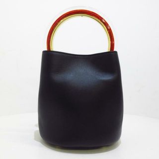 マルニ(Marni)のMARNI(マルニ) ハンドバッグ パニエ 黒×クリア×レッド リングハンドル レザー(ハンドバッグ)