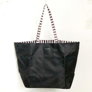 ヘンリベンデル(Henri Bendel)のHENRI BENDEL(ヘンリベンデル) トートバッグ美品  - 黒×白×ダークブラウン ハンドル部分ボーダー柄 ナイロン(トートバッグ)