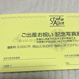 スタジオアリス　出産お祝い記念写真撮影券(アルバム)