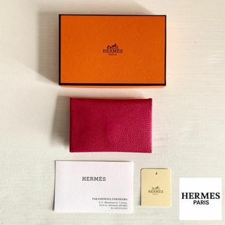 エルメス(Hermes)の美品『エルメス』カルヴィ 名刺入れ カードケース ミニ財布 ローズショッキング(財布)