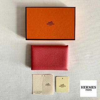 Hermes - 極美品『エルメス』カルヴィ 名刺入れ カードケース スマート財布 ピンク X刻印