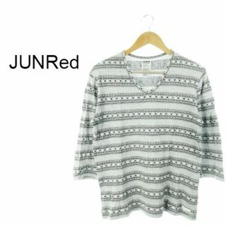 ジュンレッド(JUNRED)のジュンレッド カットソー エスニック ボーダー 2 グレー 220531AH9A(Tシャツ/カットソー(半袖/袖なし))