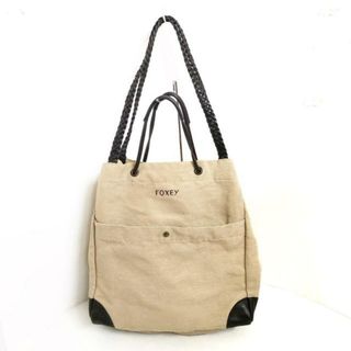 フォクシー(FOXEY)のFOXEY(フォクシー) トートバッグ - ベージュ×ダークブラウン 2way/巾着型 キャンバス×レザー(トートバッグ)