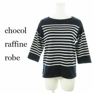 ショコラフィネローブ(chocol raffine robe)のショコラフィネローブ 七分袖カットソー ボーダー F 紺 220701AH12A(カットソー(長袖/七分))