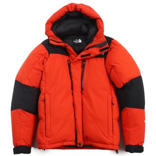 ザノースフェイス(THE NORTH FACE)の良品●THE NORTH FACE ザ・ノースフェイス ND91201 BALTRO LIGHT JACKET バルトロライトジャケット WINDSTOPPER ウィンドストッパー フーデッドダウンジャケット オレンジ ブラック L 正規品 メンズ(ダウンジャケット)