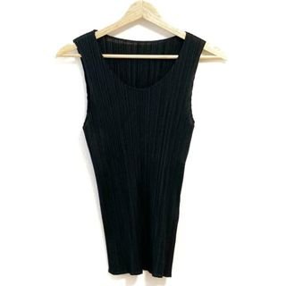 プリーツプリーズイッセイミヤケ(PLEATS PLEASE ISSEY MIYAKE)のPLEATS PLEASE(プリーツプリーズ) ノースリーブカットソー サイズ3 L レディース - 黒 プリーツ ポリエステル(カットソー(半袖/袖なし))